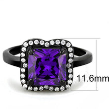 Load image into Gallery viewer, Womens Black Purple Ring Squared Anillo Para Mujer y Ninos Kids 316L Stainless Steel Ring with AAA Grade CZ in Amethyst Venosa - Jewelry Store by Erik Rayo
