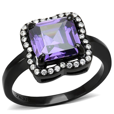Womens Black Purple Ring Squared Anillo Para Mujer y Ninos Kids Stainless Steel Ring with AAA Grade CZ in Amethyst Venosa - Jewelry Store by Erik Rayo