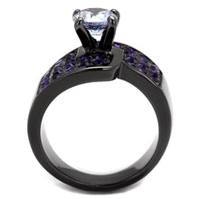 Load image into Gallery viewer, Womens Black Ring Anillo Para Mujer y Ninos Kids 316L Stainless Steel Ring with AAA Grade CZ in Light Amethyst Giuliana - Jewelry Store by Erik Rayo
