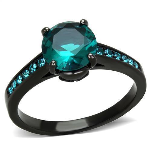 Womens Black Ring Anillo Para Mujer y Ninos Kids 316L Stainless Steel Ring with Glass in Blue Zircon Hannah - ErikRayo.com