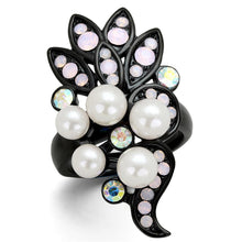Load image into Gallery viewer, Womens Black Ring Anillo Para Mujer y Ninos Kids 316L Stainless Steel Ring with Synthetic Pearl in Light Rose Myriam - Jewelry Store by Erik Rayo
