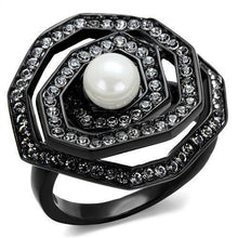 Load image into Gallery viewer, Womens Black Ring Anillo Para Mujer y Ninos Kids 316L Stainless Steel Ring with Synthetic Pearl in White Cascina - Jewelry Store by Erik Rayo
