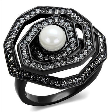 Womens Black Ring Anillo Para Mujer y Ninos Kids 316L Stainless Steel Ring with Synthetic Pearl in White Cascina - Jewelry Store by Erik Rayo