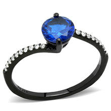 Load image into Gallery viewer, Womens Black Ring Anillo Para Mujer y Ninos Kids 316L Stainless Steel Ring with Synthetic Spinel in London Blue Vasto - Jewelry Store by Erik Rayo
