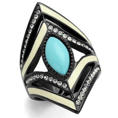 Womens Black Ring Anillo Para Mujer y Ninos Kids 316L Stainless Steel Ring with Synthetic Turquoise in Sea Blue Dina - Jewelry Store by Erik Rayo