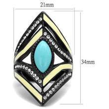Load image into Gallery viewer, Womens Black Ring Anillo Para Mujer y Ninos Kids 316L Stainless Steel Ring with Synthetic Turquoise in Sea Blue Dina - Jewelry Store by Erik Rayo
