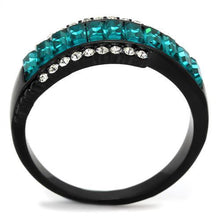 Load image into Gallery viewer, Womens Black Ring Anillo Para Mujer y Ninos Kids 316L Stainless Steel Ring with Top Grade Crystal in Blue Zircon Adina - Jewelry Store by Erik Rayo
