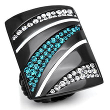 Load image into Gallery viewer, Womens Black Ring Anillo Para Mujer y Ninos Kids 316L Stainless Steel Ring with Top Grade Crystal in Blue Zircon Gubbio - Jewelry Store by Erik Rayo
