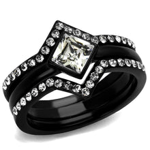Load image into Gallery viewer, Womens Black Ring Anillo Para Mujer y Ninos Kids 316L Stainless Steel Ring with Top Grade Crystal in Clear Achineam - Jewelry Store by Erik Rayo
