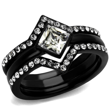 Womens Black Ring Anillo Para Mujer y Ninos Kids 316L Stainless Steel Ring with Top Grade Crystal in Clear Achineam - Jewelry Store by Erik Rayo