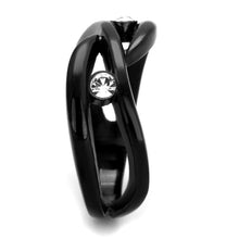Load image into Gallery viewer, Womens Black Ring Anillo Para Mujer y Ninos Kids 316L Stainless Steel Ring with Top Grade Crystal in Clear Miriam - Jewelry Store by Erik Rayo
