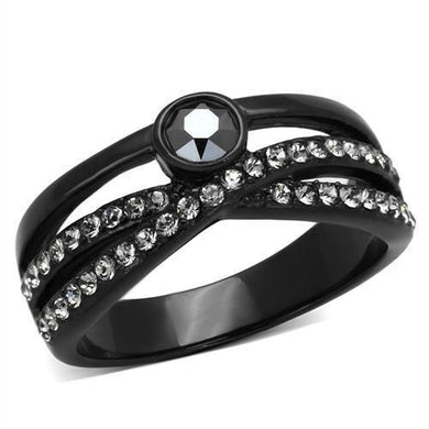 Womens Black Ring Anillo Para Mujer y Ninos Kids 316L Stainless Steel Ring with Top Grade Crystal in Hematite Portogruaro - Jewelry Store by Erik Rayo