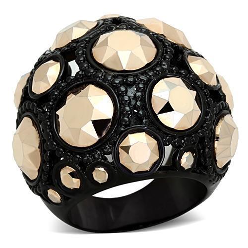 Womens Black Ring Anillo Para Mujer y Ninos Kids 316L Stainless Steel Ring with Top Grade Crystal in Metallic Light Gold Tivolo - Jewelry Store by Erik Rayo