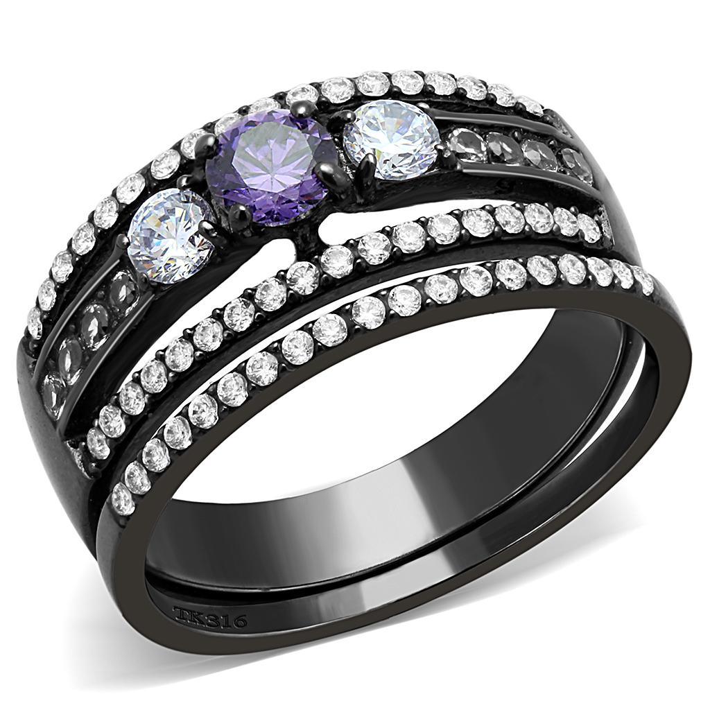 Womens Black Ring Anillo Para Mujer Stainless Steel Ring with AAA Grade CZ in Amethyst Atri - Jewelry Store by Erik Rayo