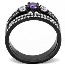 Load image into Gallery viewer, Womens Black Ring Anillo Para Mujer Stainless Steel Ring with AAA Grade CZ in Amethyst Atri - Jewelry Store by Erik Rayo
