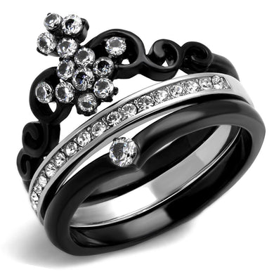 Womens Black Ring Anillo Para Mujer Stainless Steel Ring with AAA Grade CZ in Clear Ada - Jewelry Store by Erik Rayo