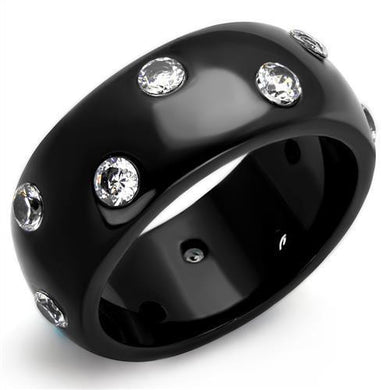 Womens Black Ring Anillo Para Mujer Stainless Steel Ring with AAA Grade CZ in Clear Areli - Jewelry Store by Erik Rayo