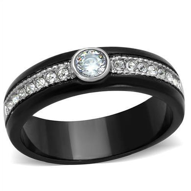 Womens Black Ring Anillo Para Mujer Stainless Steel Ring with AAA Grade CZ in Clear Liza - Jewelry Store by Erik Rayo