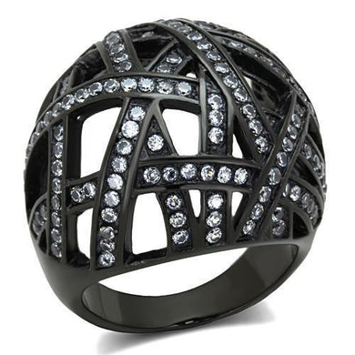 Womens Black Ring Anillo Para Mujer Stainless Steel Ring with AAA Grade CZ in Clear Orvieto - Jewelry Store by Erik Rayo