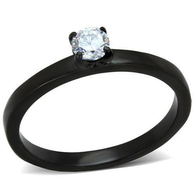 Womens Black Ring Anillo Para Mujer Stainless Steel Ring with AAA Grade CZ in Clear Sara - Jewelry Store by Erik Rayo