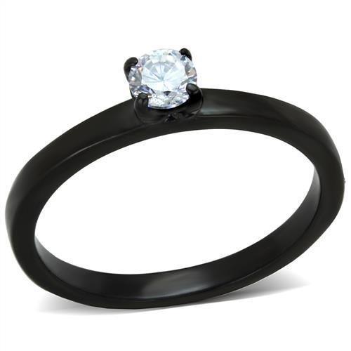 Womens Black Ring Anillo Para Mujer y Ninos Kids Stainless Steel Ring with AAA Grade CZ in Clear Sara - Jewelry Store by Erik Rayo