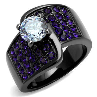 Womens Black Ring Anillo Para Mujer Stainless Steel Ring with AAA Grade CZ in Light Amethyst Giuliana - Jewelry Store by Erik Rayo