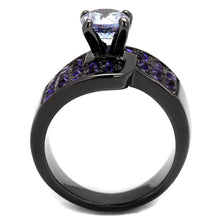 Load image into Gallery viewer, Womens Black Ring Anillo Para Mujer y Ninos Kids Stainless Steel Ring with AAA Grade CZ in Light Amethyst Giuliana - ErikRayo.com
