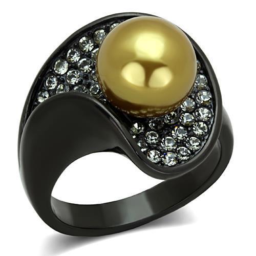 Womens Black Ring Anillo Para Mujer Stainless Steel Ring with Synthetic Pearl in Champagne Spoleto - Jewelry Store by Erik Rayo