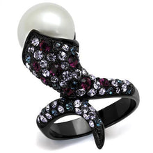 Load image into Gallery viewer, Womens Black Ring Anillo Para Mujer Stainless Steel Ring with Synthetic Pearl in White Bethel - Jewelry Store by Erik Rayo
