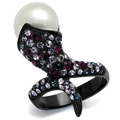 Womens Black Ring Anillo Para Mujer Stainless Steel Ring with Synthetic Pearl in White Bethel - Jewelry Store by Erik Rayo