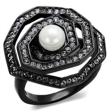 Womens Black Ring Anillo Para Mujer Stainless Steel Ring with Synthetic Pearl in White Cascina - Jewelry Store by Erik Rayo