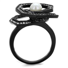 Load image into Gallery viewer, Womens Black Ring Anillo Para Mujer Stainless Steel Ring with Synthetic Pearl in White Cascina - Jewelry Store by Erik Rayo
