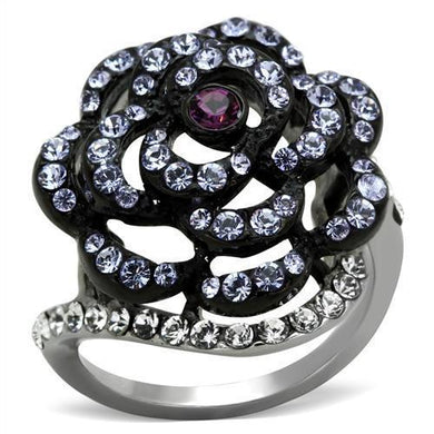 Womens Black Ring Anillo Para Mujer Stainless Steel Ring with Top Grade Crystal in Amethyst Desio - Jewelry Store by Erik Rayo