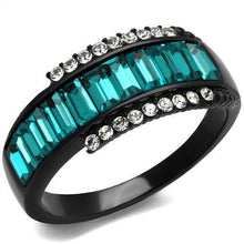 Load image into Gallery viewer, Womens Black Ring Anillo Para Mujer Stainless Steel Ring with Top Grade Crystal in Blue Zircon Adina - Jewelry Store by Erik Rayo
