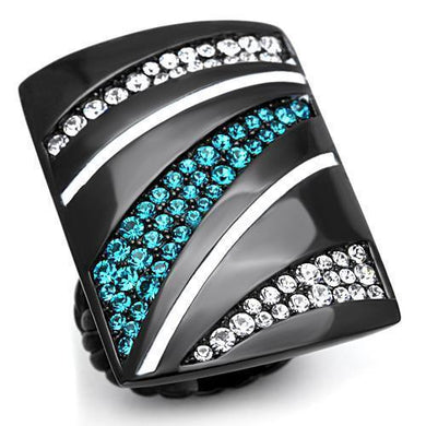 Womens Black Ring Anillo Para Mujer Stainless Steel Ring with Top Grade Crystal in Blue Zircon Gubbio - Jewelry Store by Erik Rayo