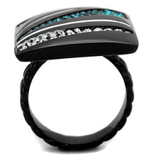 Load image into Gallery viewer, Womens Black Ring Anillo Para Mujer Stainless Steel Ring with Top Grade Crystal in Blue Zircon Gubbio - Jewelry Store by Erik Rayo
