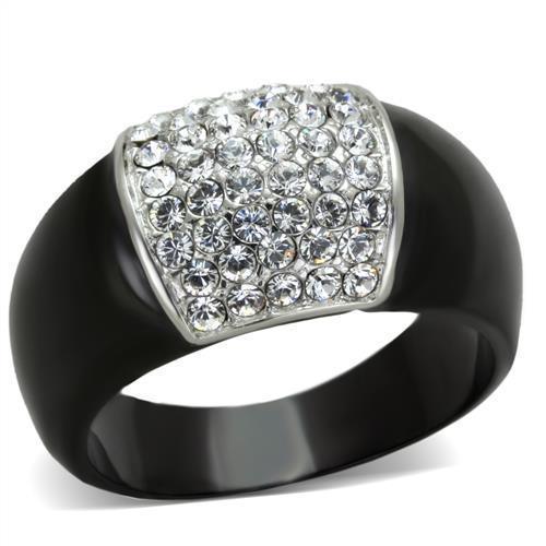 Womens Black Ring Anillo Para Mujer Stainless Steel Ring with Top Grade Crystal in Clear Grosseto - Jewelry Store by Erik Rayo