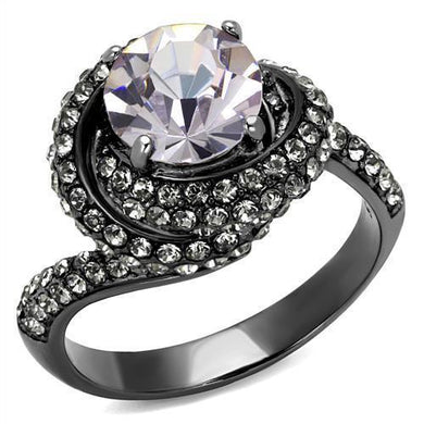 Womens Black Ring Anillo Para Mujer Stainless Steel Ring with Top Grade Crystal in Light Amethyst Arake - Jewelry Store by Erik Rayo