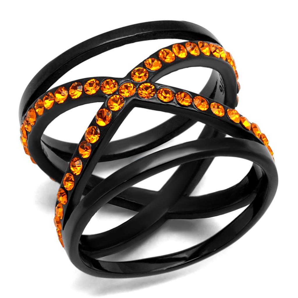 Womens Black Ring Anillo Para Mujer y Ninos Kids Stainless Steel Ring with Top Grade Crystal in Orange Hasina - ErikRayo.com