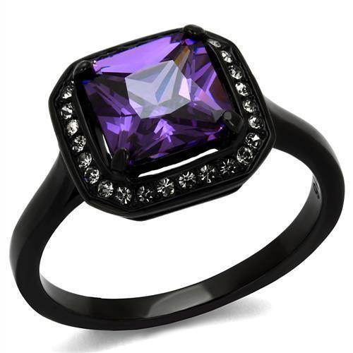 Womens Black Ring Anillo Para Mujer y Ninos Unisex Kids 316L Stainless Steel Ring with AAA Grade CZ in Amethyst Catina - Jewelry Store by Erik Rayo