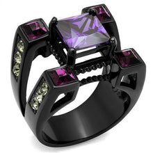 Load image into Gallery viewer, Womens Black Ring Anillo Para Mujer y Ninos Unisex Kids 316L Stainless Steel Ring with AAA Grade CZ in Amethyst Ravenna - Jewelry Store by Erik Rayo
