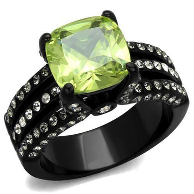 Womens Black Ring Anillo Para Mujer y Ninos Unisex Kids 316L Stainless Steel Ring with AAA Grade CZ in Apple Green color Darina - Jewelry Store by Erik Rayo