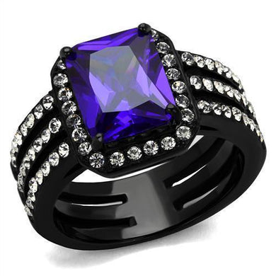 Womens Black Ring Anillo Para Mujer y Ninos Unisex Kids 316L Stainless Steel Ring with AAA Grade CZ in Tanzanite Caprina - Jewelry Store by Erik Rayo