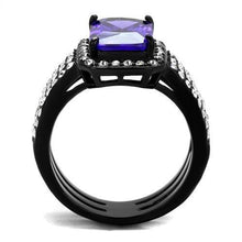 Load image into Gallery viewer, Womens Black Ring Anillo Para Mujer y Ninos Unisex Kids 316L Stainless Steel Ring with AAA Grade CZ in Tanzanite Caprina - Jewelry Store by Erik Rayo
