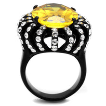 Load image into Gallery viewer, Womens Black Ring Anillo Para Mujer y Ninos Unisex Kids 316L Stainless Steel Ring with AAA Grade CZ in Topaz Francesca - ErikRayo.com
