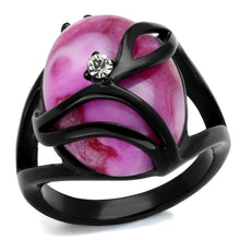 Load image into Gallery viewer, Womens Black Ring Anillo Para Mujer y Ninos Unisex Kids 316L Stainless Steel Ring with Cat Eye in Fuchsia - Jewelry Store by Erik Rayo
