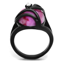 Load image into Gallery viewer, Womens Black Ring Anillo Para Mujer y Ninos Unisex Kids 316L Stainless Steel Ring with Cat Eye in Fuchsia - Jewelry Store by Erik Rayo
