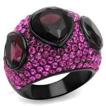 Load image into Gallery viewer, Womens Black Ring Anillo Para Mujer y Ninos Unisex Kids 316L Stainless Steel Ring with Glass in Amethyst Margot - Jewelry Store by Erik Rayo
