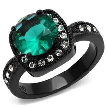 Load image into Gallery viewer, Womens Black Ring Anillo Para Mujer y Ninos Unisex Kids 316L Stainless Steel Ring with Glass in Blue Zircon Beatrice - ErikRayo.com
