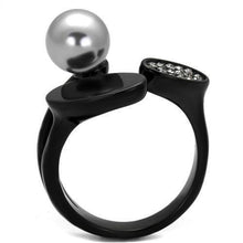 Load image into Gallery viewer, Womens Black Ring Anillo Para Mujer y Ninos Unisex Kids 316L Stainless Steel Ring with Synthetic Pearl in Gray Desdemona - Jewelry Store by Erik Rayo
